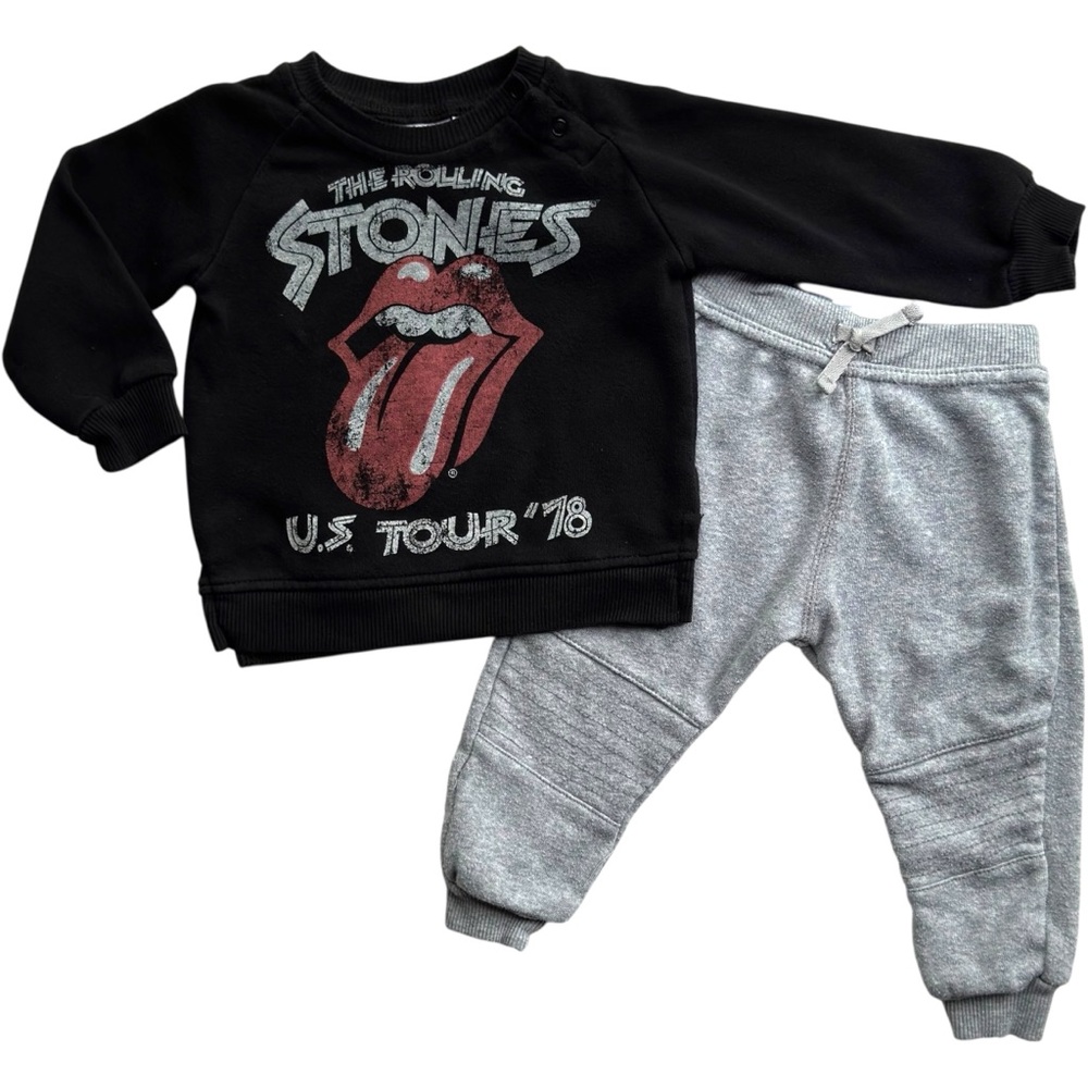 The Rolling Stones Baby Outfit 18M Black Crewneck & Gray Jogger Pants Set